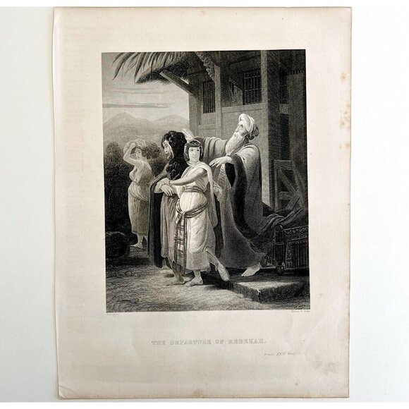 Rebekah Departure Steel Engraving 1872 Schopin Victorian Religious Art DWAA6 - Picture 2 of 2